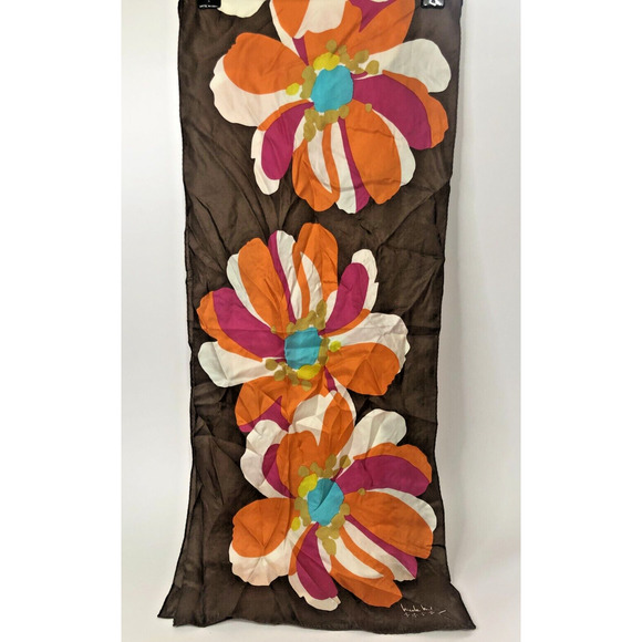 Nicole Miller Studio Accessories - Nicole Miller Studio 100% Silk Neck Scarf Orange Brown Pink Mod Flowers 53"x11"